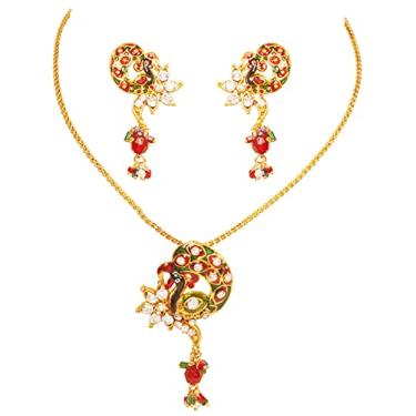 Imagem de Touchstone Lindo conjunto de pingentes indianos Bollywood para noivas tradicionais em tom dourado e prateado para mulheres.