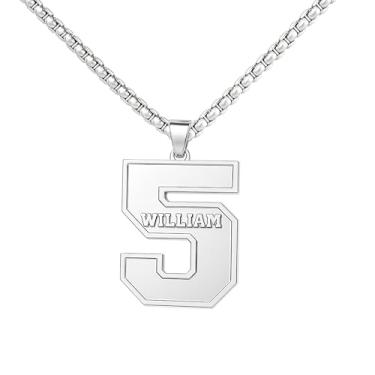 Imagem de Ldurian Colar com nome de número personalizado, pingente de corrente de número esportivo para homens, colares de nome de atletas personalizados 00-99 preto presente de aço inoxidável para homens