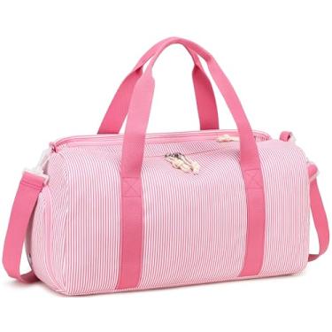 Imagem de Bolsa de ginástica esportiva com bolso molhado, bolsa de fim de semana, bolsa para sapatos à prova d'água e orifício de ar para meninas, crianças, mulheres, bolsas de viagem e treino, Listra rosa