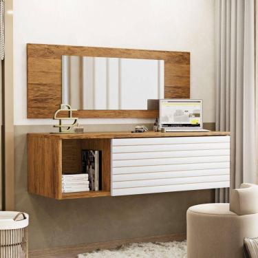 Imagem de Penteadeira Para Maquiagem Jolly Com Bancada Suspensa 01 Gaveta E Espelho Nature Branco - Desk Design