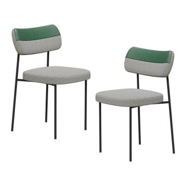 Imagem de Kit 02 Cadeiras Sala De Jantar Lila Estofada Com Encosto Couríssimo Verde Linho Cinza - Abmaza