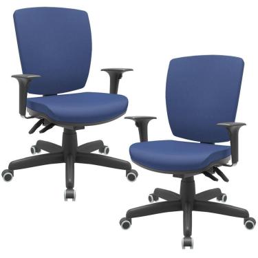 Imagem de Kit 02 Cadeiras De Escritório Diretor Office Base Giratória Preto Alta Flexi P03 Vinil Azul - Lyam
