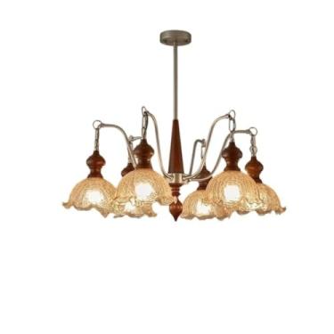 Imagem de Luminária pendente francesa de luxo e estilo retrô Nanyang em madeira maciça - Design com efeito craquelado que protege os olhos | Iluminação principal ideal para sala de estar, sala de jant