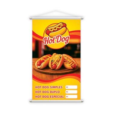 Imagem de Banner Hot Dog Simples, Duplo e Especial, Lona Publicitária Amarela e Vermelha para Lanchonete, 120×60 cm BS216-120X60