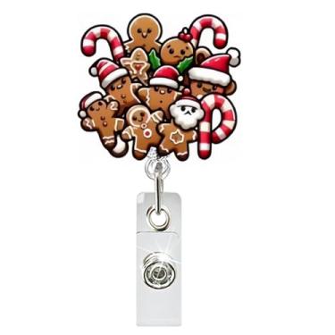 Imagem de Carretel de crachá de Natal, suporte de crachá de design de família de gengibre com clipe jacaré, carretilhas retráteis de acrílico para crachá de identificação de Natal e inverno para enfermagem
