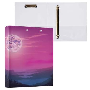 Imagem de Blueangle Fichário de 3 anéis de lobo solitário uivando com prancheta e 2 bolsos - Organizador de documentos decorativos de 3 cm para escritório, suprimentos para reuniões (786)