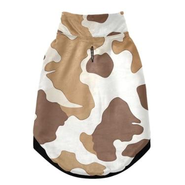 Imagem de SEHANY Casaco de cachorro marrom e branco com estampa de vaca para cães pequenos, superquente à prova de vento, jaqueta de inverno macia e aconchegante para clima de neve fria com coleira para animais