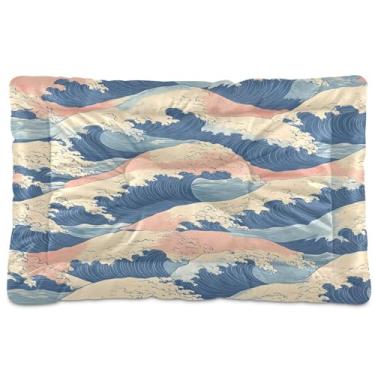 Imagem de SEHANY Cama para cães Sea Wave Cama de gato com fundo antiderrapante, cama de canil, colchão macio para animais de estimação, lavável para cães pequenos, médios e grandes, gatos, 45,7 x 61 cm