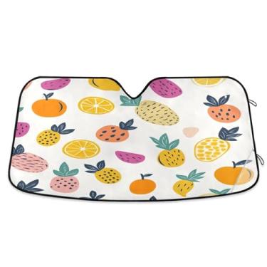 Imagem de ATTX Pára-brisas de carro padrão de frutas de desenho animado 139.7 cm x 70.1 cm escudo solar universal com proteção UV, persiana de janela frontal automática dobrável para sedãs SUVs caminhões #836