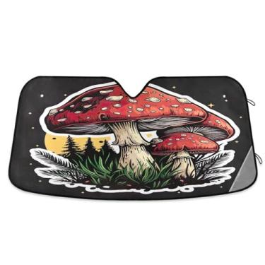 Imagem de ATTX Protetor solar universal para para-brisas de carro Red Mushroom 134.6 cm x 59.7 cm com proteção UV, persiana de janela frontal automática dobrável para caminhões Sedans SUVs #318