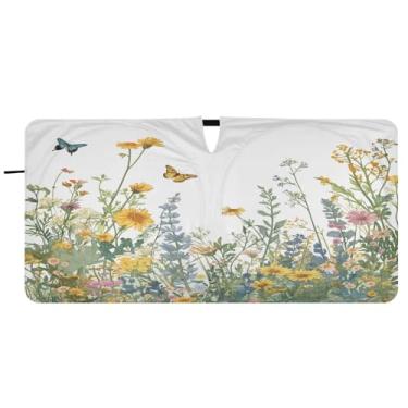 Imagem de Blueangle Sombra solar para para-brisa de ervas e flores coloridas - 149,9 cm x 76,2 cm dobrável para janela dianteira do carro bloqueia raios UV viseira de sol (899)
