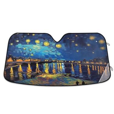 Imagem de ATTX Pára-brisas de carro com pintura noturna estrelada 134.6 cm x 59.7 cm Protetor solar universal com proteção UV, persiana de janela frontal automática dobrável para caminhões Sedans SUVs #294