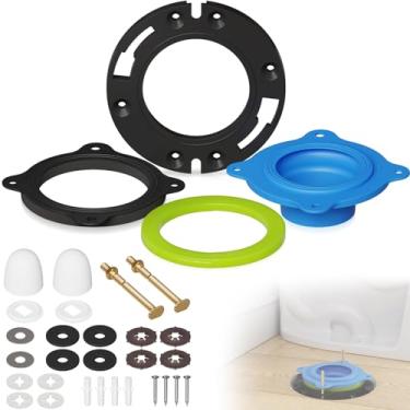 Imagem de Kit de reparo de flange de vaso sanitário – Conjunto de substituição de flange de vaso sanitário, kit completo de reparo de vaso sanitário com parafusos, arruelas e tampas de parafuso