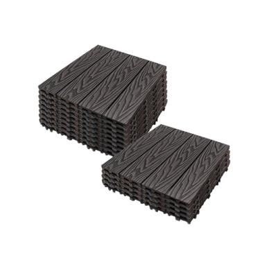 Imagem de Azulejos de deck interligados, azulejos de piso de pátio composto WPC com sistema de clique função de drenagem para varanda piscina varanda quintal área de jogo terraço todos os climas uso D1 12 peças