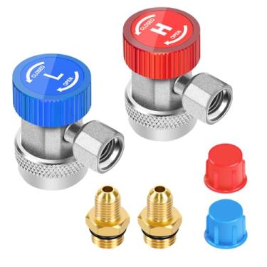 Imagem de Kit adaptador de acoplamento rápido JIFETOR AC R134A, conversão de conector de alta baixa temperatura ajustável HVAC com lâmpada macho SAE de 1/4 polegada, adequado para acessórios de mangueira de calibre do coletor de ar condicionado automático padrão