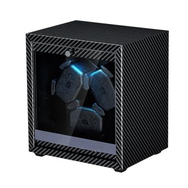 Imagem de Mcbazel Enrolador de relógio para relógios automáticos, caixa de 4 modos de rotação com motor super silencioso, luz LED azul, almofadas de espuma de memória, presente para homens e mulheres - preto