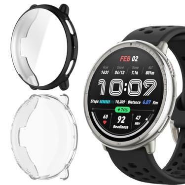 Imagem de HAOZHI 2Peças Película Protetora Compatível com Amazfit Active 2,Capa Bumper Case de TPU para Amazfit Active 2 Protetor de Tela (Preto+Transparente)