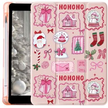 Imagem de MAYCARI Linda capa com estampa de Natal com laço para iPad de 10,9 polegadas 10,9 polegadas elegante rosa menina presente capa para iPad Auto Sleep/Wake antiderrapante à prova de choque capa traseira