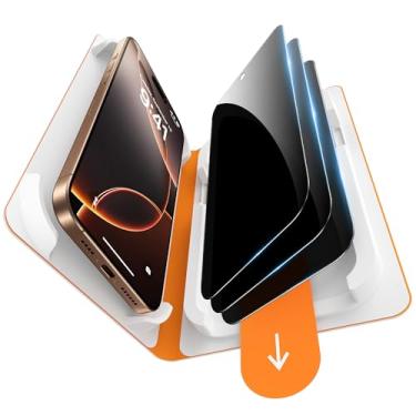 Imagem de Pacote com 3 protetores de tela de privacidade para iPhone 16 Pro Max de 6,9 polegadas, vidro temperado HD anti-espião à prova de estilhaçamento de grau militar com bandeja de instalação, livre de