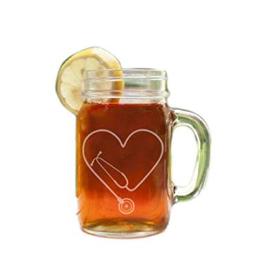 Imagem de Caneca estetoscópio de vidro gravado com recorte de coração, frasco de maçom com alça para amamentação, força robusta, força, esperança, inspiração, amor, médico, enfermeira, veterinário, saúde, medicina, hospital, escola médica