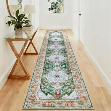 Imagem de U'Artlines Tapete de corredor boho de 9,5 x 35,5 cm, antiderrapante, lavável, vintage, para cozinha, fazenda, para entrada, lavanderia e sala de estar (verde)