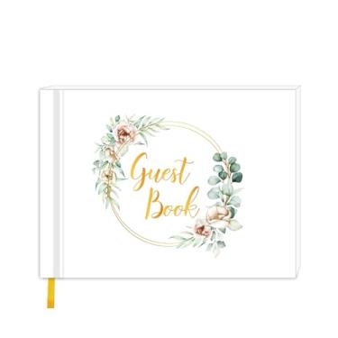 Imagem de HGMZUOAI Livro de convidados de casamento, registro de recepção de casamento, lista de visitas 120 páginas forradas em branco para recepção de casamento, aniversários, chás de bebê, formatura (flor de
