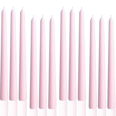 Imagem de Velas cônicas rosa claro de 25,4 cm - pacote com 12 castiçais rosa - velas sem cheiro sem gotejamento de 8 horas para casamentos, dia das mães, chás de bebê, mesa de jantar e decoração de férias