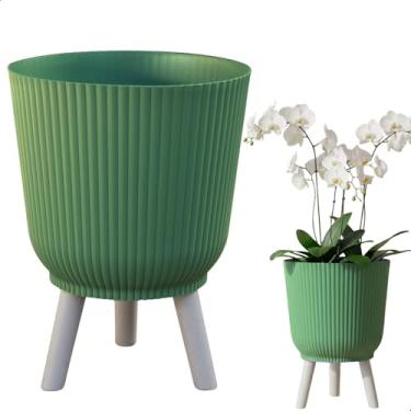 Imagem de Cachepô 14,5L 30cm x 27,5cm Oliva com Tripé Acabamento Madeira Granito - Polipropileno Duro e Resistente - Vaso Decorativo Elegante para Plantas - Top Garden