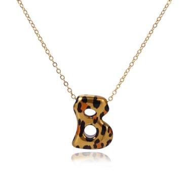 Imagem de Hremhoo Presentes de Natal para netos, colar com letra de bolha, leopardo, banhado a ouro 18 K, com inicial bolha A-Z, para mulheres, meias de Natal para adolescentes, Small, Liga de aço, Sem Pedra