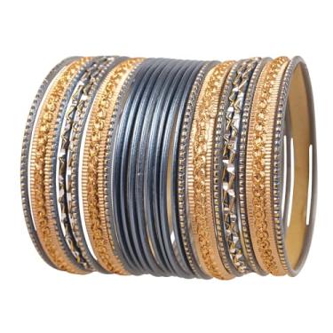 Imagem de Touchstone Pulseiras de metal indiano para mulheres de liga de ouro desi 2 dúzias conjunto de joias femininas Bollywood conjunto de joias femininas multi empilhamento largo texturizado grosso conjunto