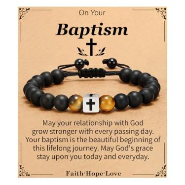 Imagem de Pulseira de cruz para homens, pulseira de contas cruzadas, joias cristãs, batismo, aniversário, Natal, presente cristão para adolescentes e homens, Adjustable, Ágata