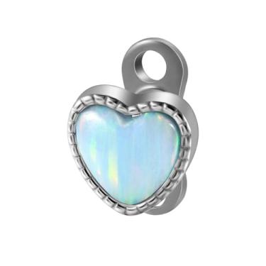 Imagem de Kokoma 14G opala coração dérmico âncora superior e base para mulheres, piercing dérmico microdérmico de titânio G23 piercing de superfície piercing de pele delicada joia corporal 1 peça (prata, OP38)