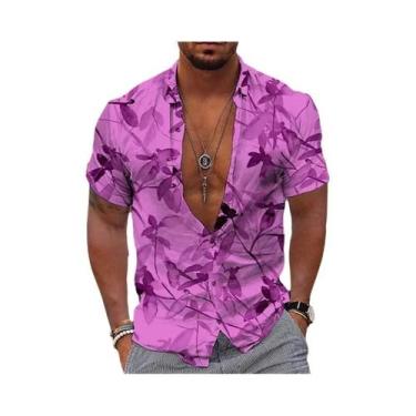 Imagem de Camisa Masculina Estilo Havaiano Com Estampa De Flores Pretas E Dourad