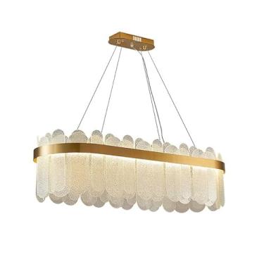 Imagem de Lustre Retangular de Cristal Moderno Chaleur Brasil, Pendente Dourado Ajustável, Para Sala de Jantar/Estar, 12 Lâmpadas G9 LED