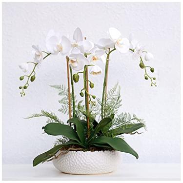 Imagem de Orquídea artificial de flor falsa orquídea em vaso ornamentos realistas grandes orquídeas sala de estar modelo quarto hotel showroom ornamentos decoração casamento planta artificial