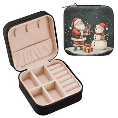 Imagem de Wassud Estojo de joias de viagem de Papai Noel e boneco de neve para mulheres, meninas, senhoras, noiva, mini organizador de joias, mini organizador de joias, quadrado para brincos, anéis, colar
