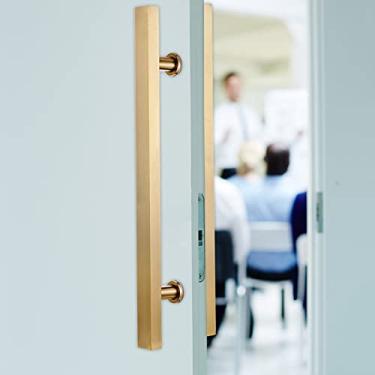 Imagem de FAFACAI Puxador de porta de aço inoxidável, puxadores de porta de vidro de escritório interno dourado extra longo portão dupla face despensa chuveiro decoração de porta de celeiro francês (comprimento