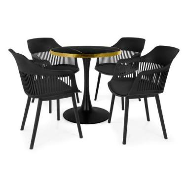 Imagem de Conjunto Mesa de Jantar Redonda Majestic 70cm Preta com 4 Cadeiras Est