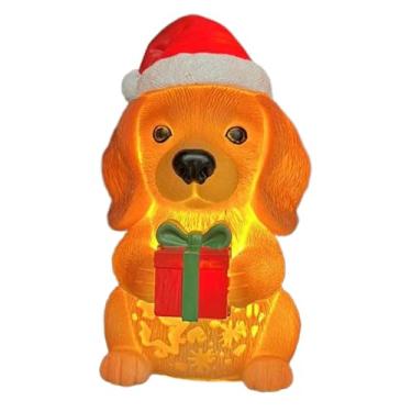Imagem de Baoblaze Luminária de mesa com estátua de cachorrinho, desenho animado, enfeite fofo, estatueta de resina de animal de estimação, decoração para casa, estátua, Cachorrinho de Natal