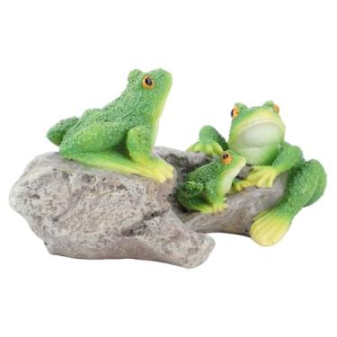 Imagem de Fabater Sapo Decoração de Jardim Resina Durável Sapo Estátua Símbolo da Natureza para Varanda Planta Interna (Sapos na pedra)
