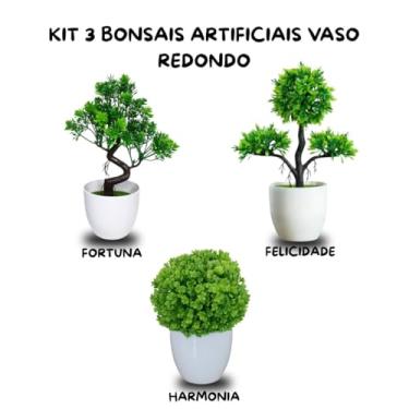 Imagem de Genérico, Kit 3 Plantas Bonsais Artificiais Realista - Harmonia Fortuna e Felicidade em Vasos Redondos Moderno