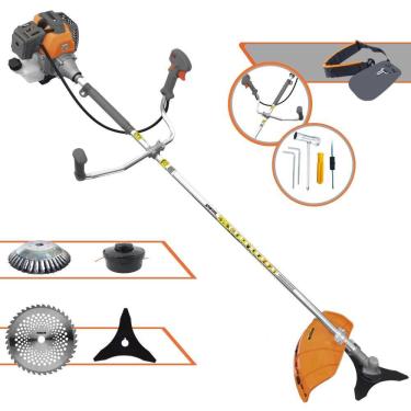 Imagem de Roçadeira Aparador de Grama À Gasolina Tekna RL430P 43cc 1,7HP 10.000rpm Com Carretel e Faca 3 Pontas + Faca 40 Dentes + Escova Circular de Aço