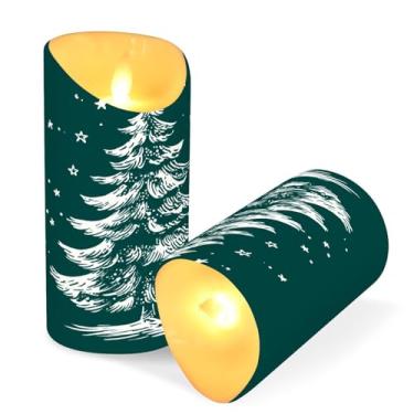 Imagem de ATTX Pacote com 2 velas verdes sem chama para árvore de Natal – Velas de pilar de LED de 7,6 cm x 15 cm com controle remoto e temporizador para casa, casamento, decoração de acampamento #363