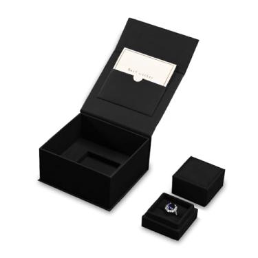 Imagem de Papten Caixa de presente de anel de veludo com caixa de embalagem externa, cartão de felicitações em branco incluído, perfeito para noivado de casamento (preto)