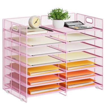 Imagem de Marbrasse Organizador de literatura de mesa, organizador de papel de malha com 12 compartimentos, organizador de mesa, organizador de arquivos ajustável, centro de correio, armário de armazenamento de