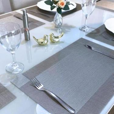 Imagem de Kit Jogo Americano Retangular 6 Peças 30x45cm Polipropileno Fácil De Limpar Protege A Mesa Elegante E Durável Jantar, Almoço e Café Lavável e Resistente (Cinza)