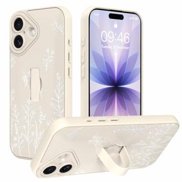 Imagem de AIGOMARA Capa feita para iPhone 17 com alça de dedo linda flor branca floral para mulheres meninas TPU macio amortecedor rígido PC traseiro antiqueda à prova de choque capa fina