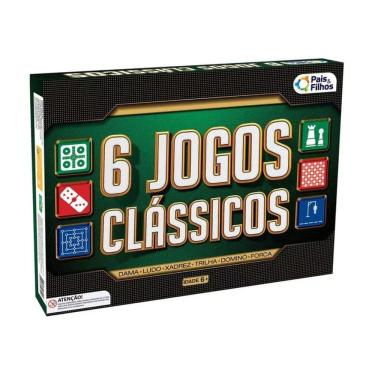Imagem de Jogos Clássicos de Tabuleiros 6 em 1 Dama Xadrez Dominó Trilha Forca Ludo Pais e Filhos