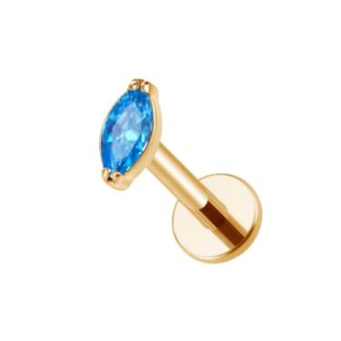 Imagem de Pierced Owl 16GA Ouro PVD ASTM F-136 Grau Implante Titânio Roscado Interno CZ Cristal Marquise Pino Plano Traseiro, 16ga, Metal, Zircônia cúbica