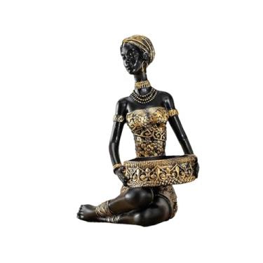 Imagem de Fenteer Estatueta africana exótica, estatueta de tribal exótica, ornamento de mesa de 19 cm de altura para café, loja, armário de TV, quarto de hotel.